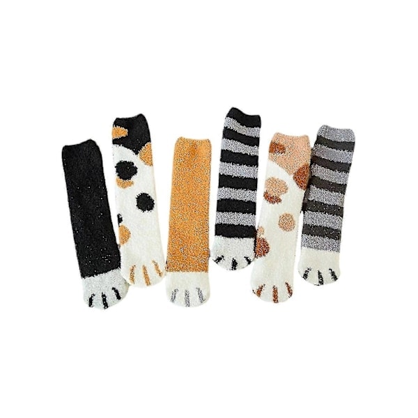 6 Par Söta Kattpåtassar Strumpor Kvinnor Vinter Fuzzy Cozy Plush Toffelstrumpor, Varma Söta Djur Present