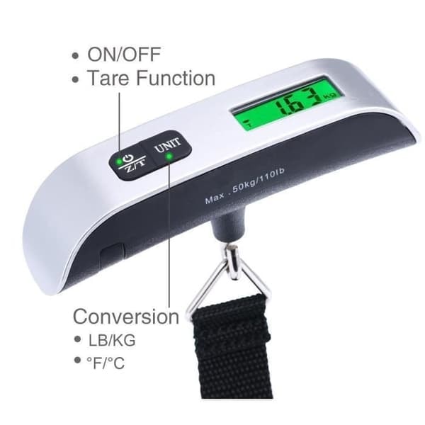 /QD/Lommevekt - LCD - 50 kg - Bærbar - Elektronisk - Tara og overbelastningsindikator