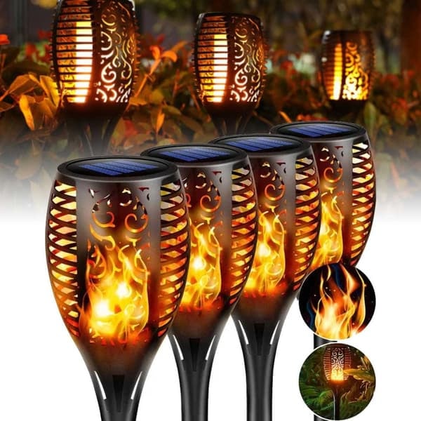 4-Pack Solcellsfackla Lykta med Flammande Ljussken_qq