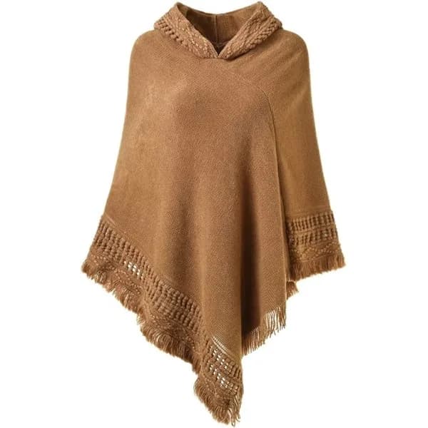 Virad huva Poncho Cape (khaki) för höst- och vinterdamer