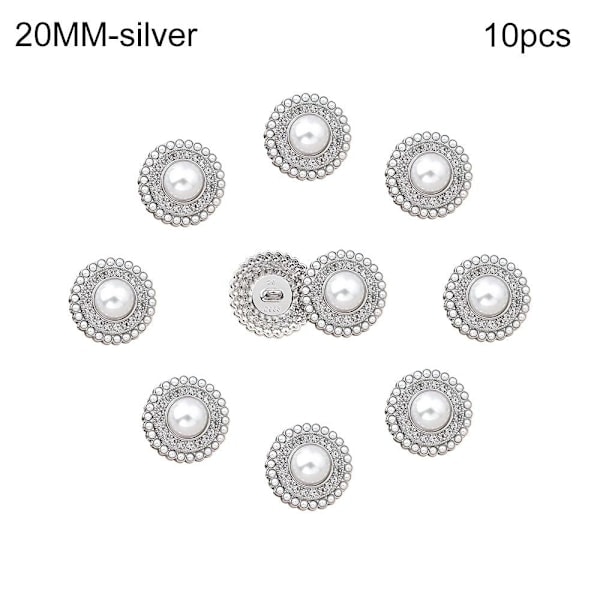 [QD] 10 stk. Metal Rhinestone Perleknapper Skjorteknapper SØLV sølv