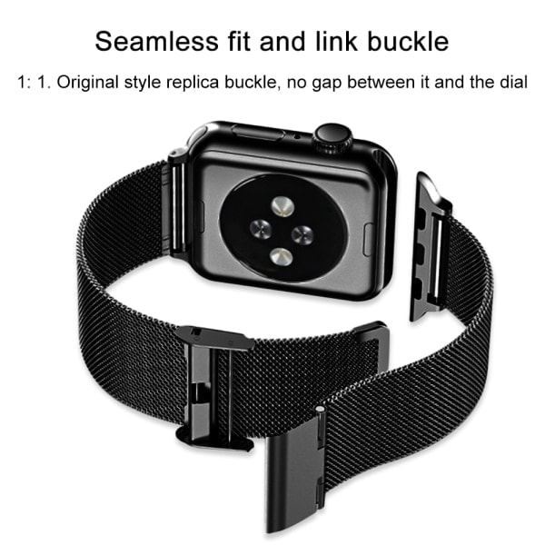 [QD] Kompatibelt Apple Watch armbånd 38-40mm/42-44mm, erstatning i rustfrit stål med ringlås - 38/40mm sort