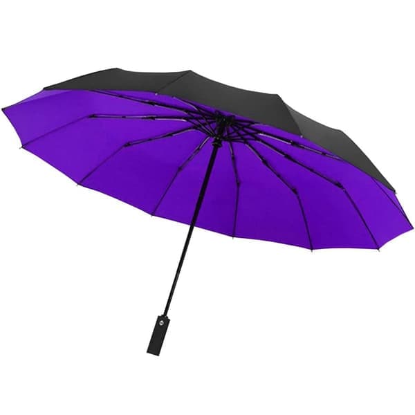 Paraply, Kompakt - 105 cm - Sort / Lilla
