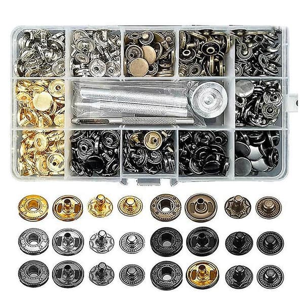 120 Sett Snap-knapper Verktøysett, Metallknapper Lærhåndverk Nitter Trykknapper, 12,5 mm Lær