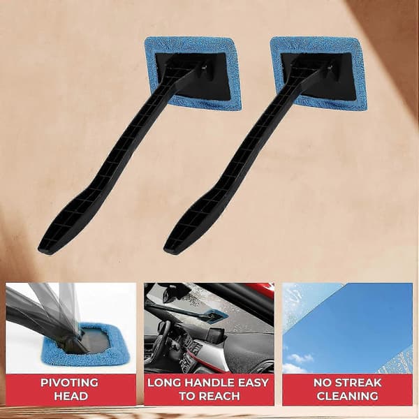 Interior Windshield Cleaner - Long Handle Car Windshield Cleaner Interior Windshield Defogger Moisture Remover - 2-Pack