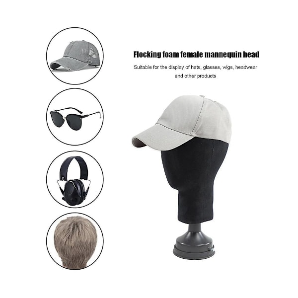 Flockad Skumdockhuvud Modell Fotografi Rekvisita Vuxen Dockhuvud Form Peruker Glasögon Hatt Visningshållare Grå