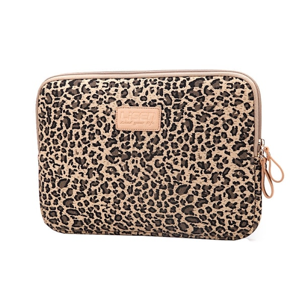 QD-Canvas Stoff Mote Leopardmønster Stil 15,6-tommers Laptopveske Datamaskin Beskyttende Veske Deksel