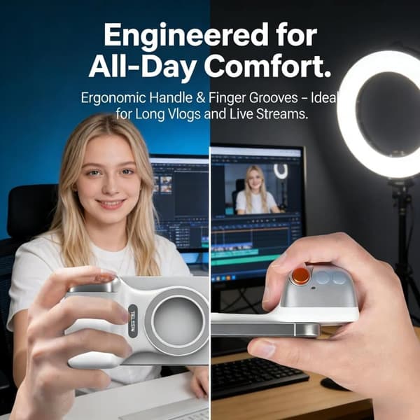 Magnetic Camera Grip for Mobile, MagSafe Phone Holder with Remote Shutter & LED Light W White Camera Grip+Silver Fill Light