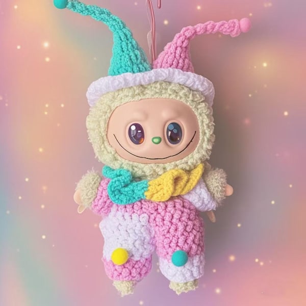/QU/Labubu Tredje Generationen Kläder Handvirkad Macaron Clown Set Stil Overall Dockkläder Hushålls Diverse