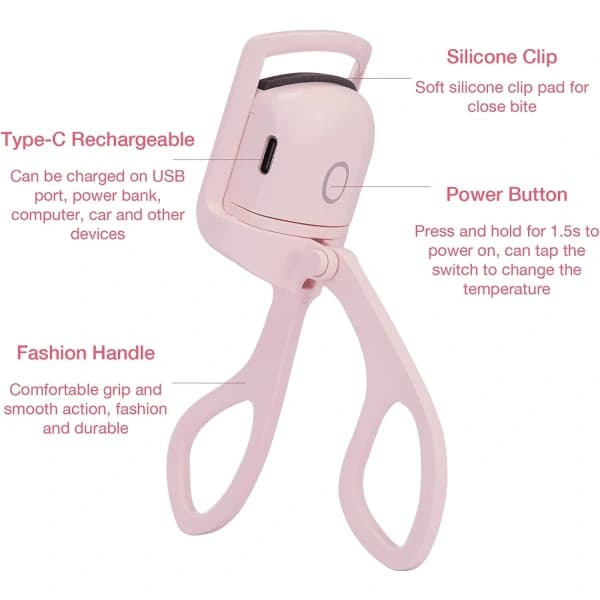 Oppvarmet øyenvippebøyer (Rosa) - Elektrisk øyenvippebøyer, USB Recha