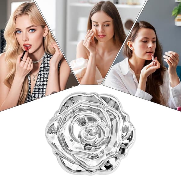 Kompakt spejl med blomsterdesign, dobbeltsidet med forstørrelse, bærbart makeupspejl til tasken, rejser og daglige touch-ups, sølv