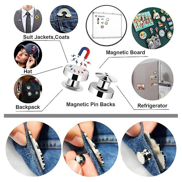 10 stycken magnetiska nålryggar för emaljnålar, silverlåsande nålklämmor, perfekt present till nålsamlare