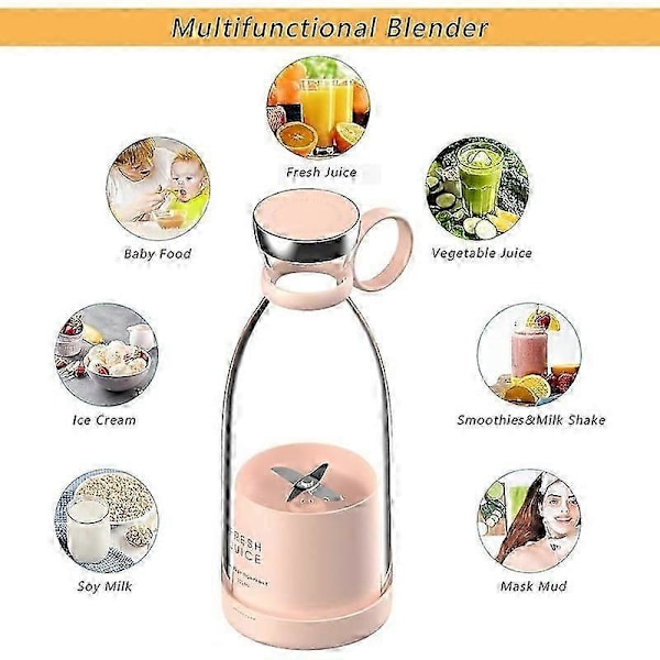 Personlig Blender, Portabel Blender, Batteridriven USB Blender (Rosa)_FO Pink 420ML