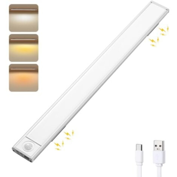 QU/LED Skaplys med Bevegelsessensor, LED Lysstripe for Skap, USB Oppladbar, for Kjøkken, 3 Fargemoduser, 50cm