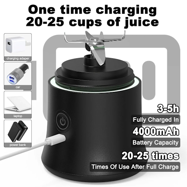 QU.Bärbar Blender 600ML Elektrisk Juicepress Fruktmixare 4000mAh USB Uppladdningsbar Smoothie Mini Blender Personlig Juicepress Färgrik Mugg