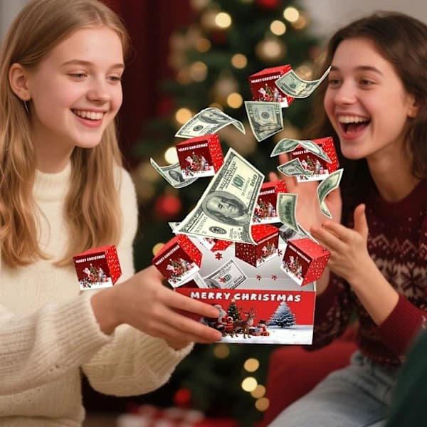 Jul Pop-Up Presentaskar - Vikbara Röda Julkuvert Elastiska Askar, Återanvändbara Julaskar (24 Pop-Up Askar + Presentask + Presentpåse)