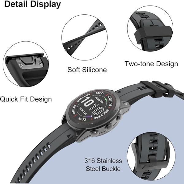 [QD] Armband för Garmin Fenix 7/Fenix 6/Fenix 5/EPIX 2, Quick Fit 22mm Silikonarmband för Approach S60/S62, D2 Delta, Forerunner 935/945