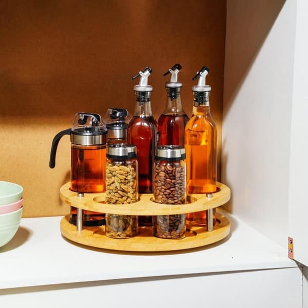 Storage Rack - Coffee Syrup Storage Rack - Kitchen Spice Bottle Storage Rack - Bamboo Rotating Storage Rack