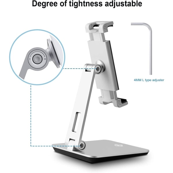 [QD] Nettbrettholder, justerbar i flere vinkler, solid nettbrettholder i aluminium, egnet for 4''-14'' nettbrett/mobiltelefon