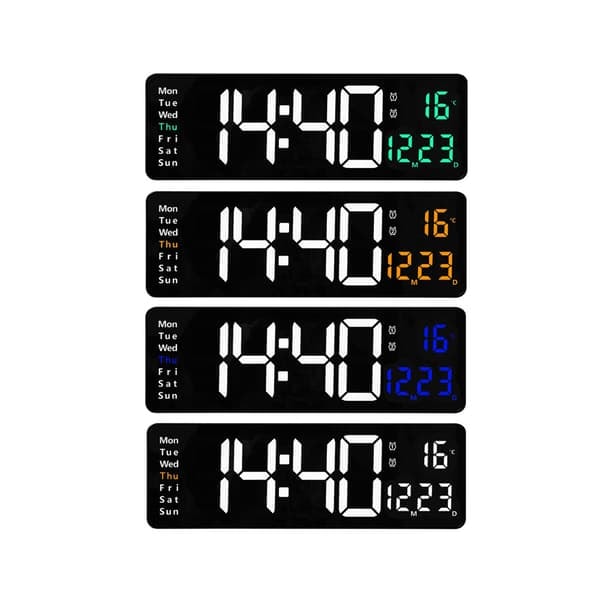 \"QD\" Stor digital väggklocka 38 cm – med temperatur, datum och fjärrkontroll