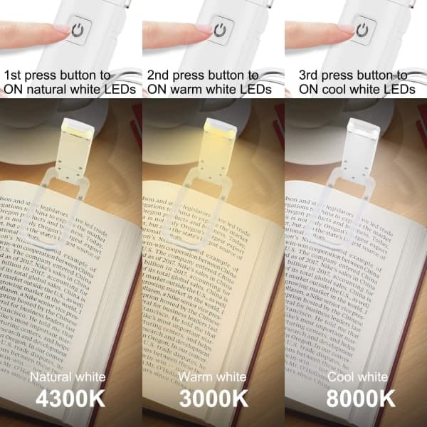 Book Light, USB Rechargeable Reading Light, 3 Brightness Levels_QF