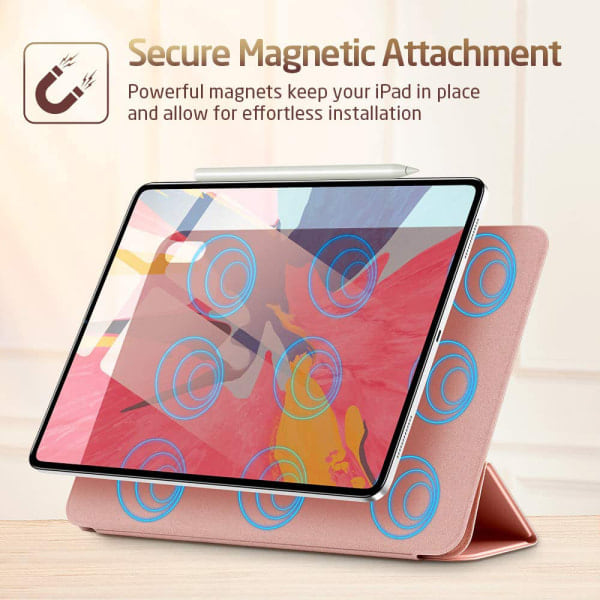 [QD] Fodral, praktisk magnetisk fastsättning som stödjer Apple Pencil-parning och laddning, Tri-Fold vertikalt fodral - Roséguld