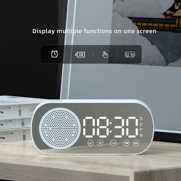 Multifunctional Smart FM Radio Bluetooth Speaker Alarm Clock Mirror Clock (Pink)