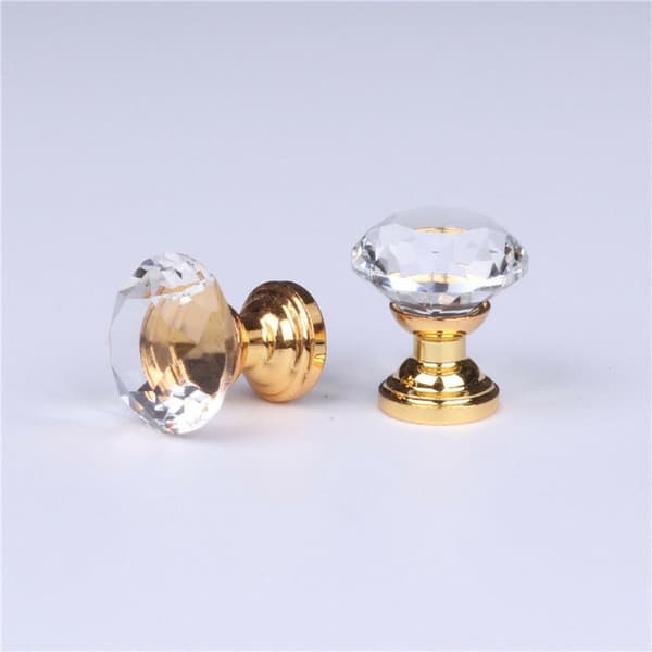 10-pak Hardware Træk, 30 mm Diamantglas Skuffeknopper, Guld Base