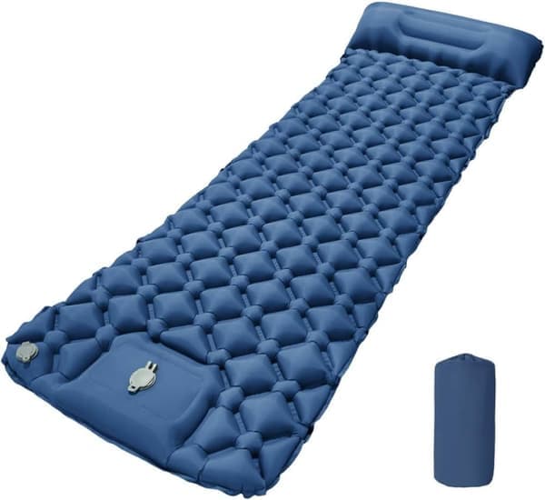 Self-Inflating Sleeping Pad with Foot Pump & Pillow, Ultralight Waterproof, 190x60 cm