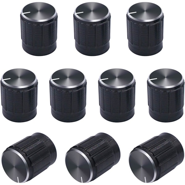 [QD] 10 stk. Sorte Metal 6mm Riflet Aksel Indsats Dia. Potentiometer Kontrolknap Drejeknap 15mm Dia. x 16mm Højde