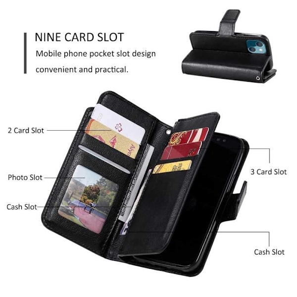 iPhone 15 Praktiskt Plånboksfodral med 12 Fack Array V4 Black Svart