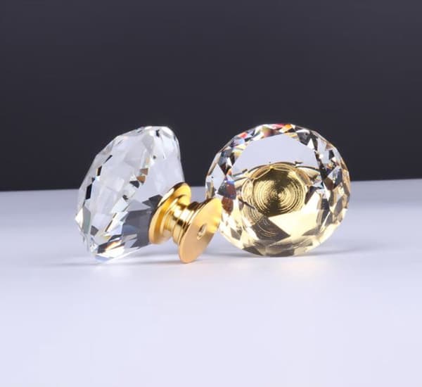 10-pak Hardware Træk, 30 mm Diamantglas Skuffeknopper, Guld Base