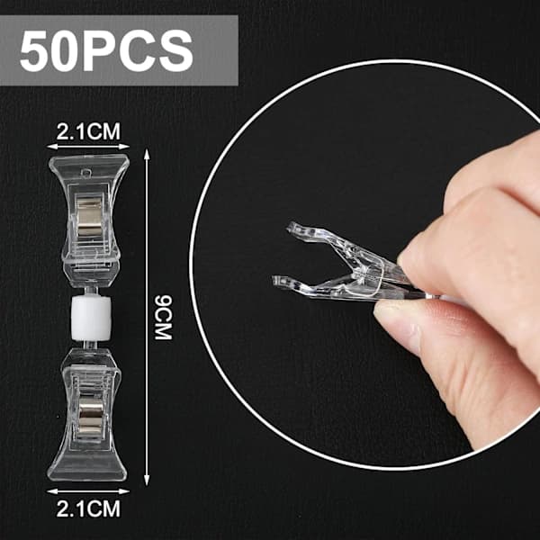 50 stk. Prisseddelclips Dobbeltsidede, Mini Clips, Roterbare, Transparente, Til Varer, Plast