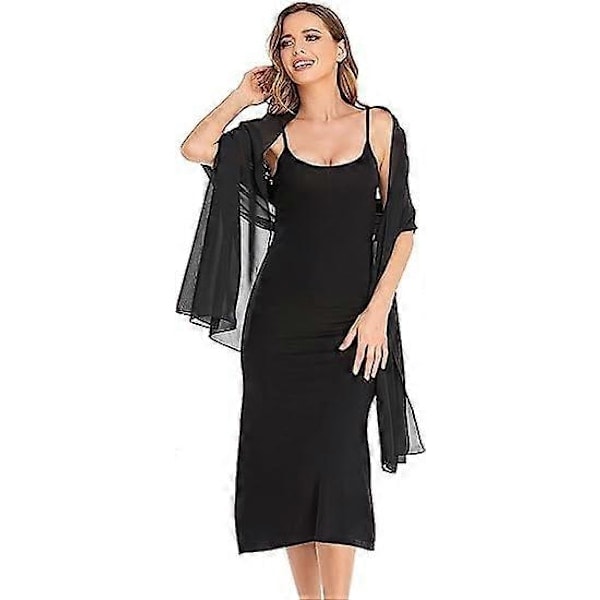 QD-Sort Sjal og Slør Aften Chiffon Elegant Blød Silke Slør Bryllup Foulard Mariage