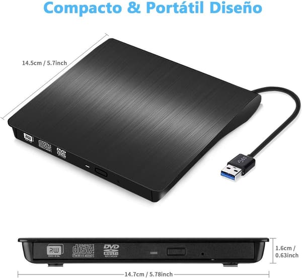 Ekstern DVD CD-stasjon USB 3.0 CD DVD-brenner Plug and Play for bærbar PC MacBook Windows Linux Mac Svart