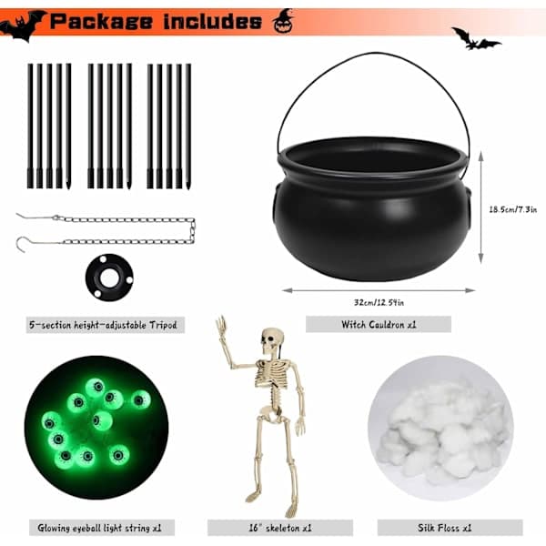 Cauldron for Garden Decoration, Halloween Witch Decor, Halloween Witch Cauldron with Stand