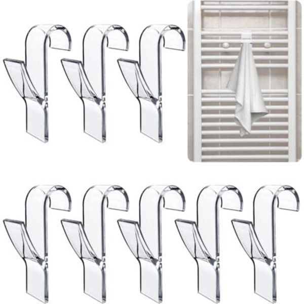 QU/Radiator- og håndkletørkerkroker (8 stk., transparent), baderomshåndklekroker, kroker for baderomsradiatorer, håndklestativ, baderom