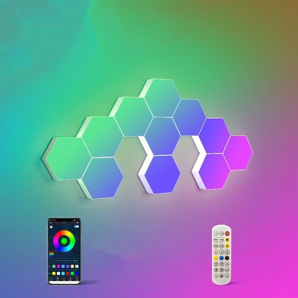 LED Væglampe Hexagon / Honeycomb / Quantum med fjernbetjening - 6 moduler_qq
