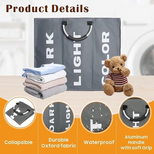Foldable Fabric Laundry Basket with 3 Compartments – Laundry Sorter & Storage Basket for Clothes and Toys