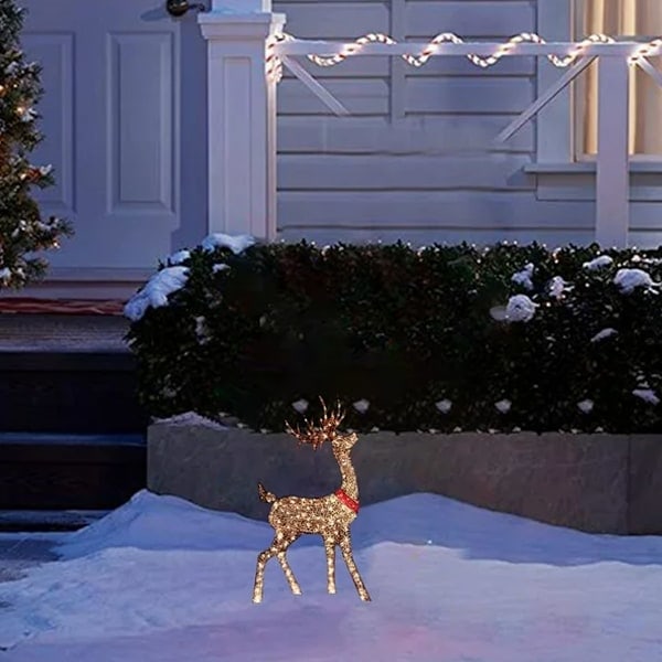 QU/Lysende julerensdyr, glitrende rensdyr med lyskæder til udendørs dekoration på terrassen, kunstig forbelyst juledekoration rensdyr LED-lamper