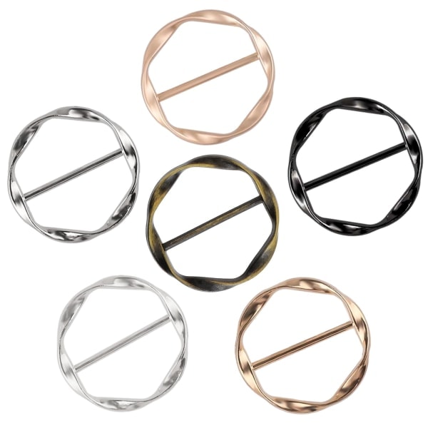 QD-6 st Sjalring Klämma Rund T-shirt Slips Klämmor för Kvinnor Flickor Justerbar Skjorta Midja Cincher Klämmor Metall Cirkel Kläder Hörn Knut Spänne