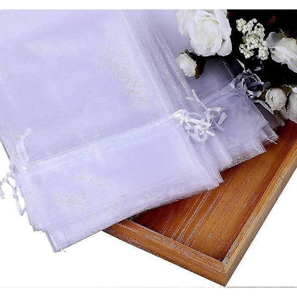 \"QD\" 30 kpl Organza Viinipakkauksia - 14 x 37 CM Valkoisia Viinipullon Lahjapusseja 750ML Kiristysnyörillä Viinipullon Lahjapaketointiin