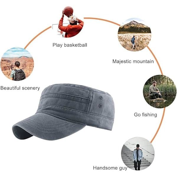 Militær Caps for Menn og Kvinner Klassiske Justerbare Slitte Hatter Unisex 100% Bomull Robust Solid Skygge Baseballcaps Sol Vandrehatt Grå