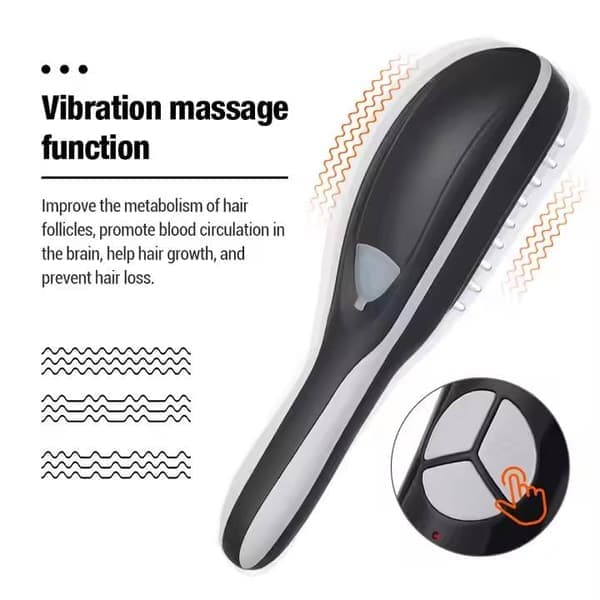 Kam til hovedbundsmassage - Med rød/blå lysterapi - Vibrationsmassage mod hårtab (Sort)