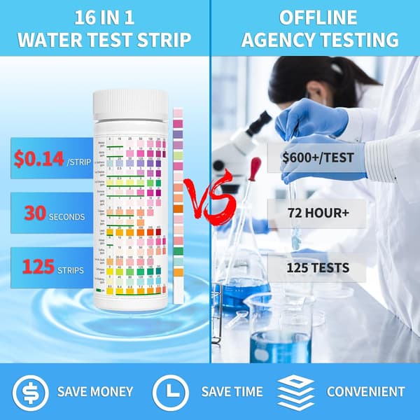 Vattentestkit för dricksvatten: Brunns- och dricksvattentestkit, vattenteststickor med hårdhet, bly, järn, koppar