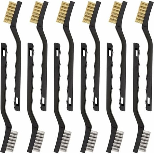#QD#Sett med 12 mini stålbørster i rustfritt stål og messing