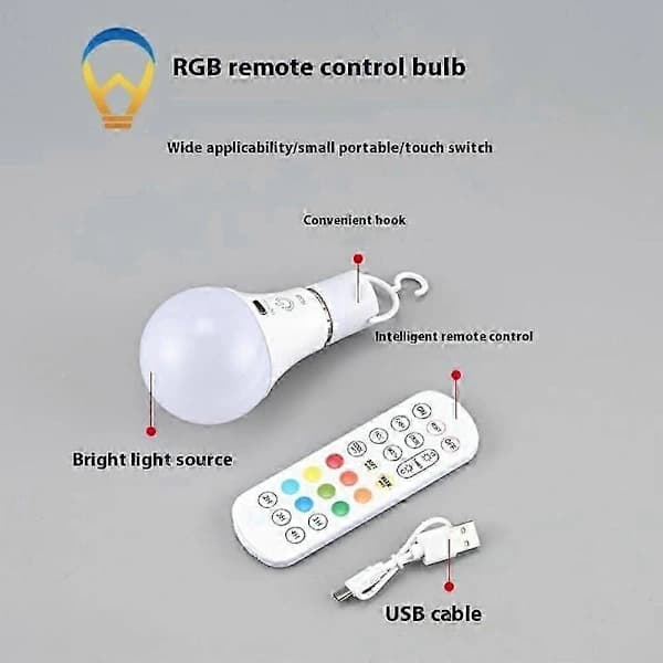 E27 RGB Rechargeable Bulb with Remote Control and Timer, Dimmable Touch Control 2700