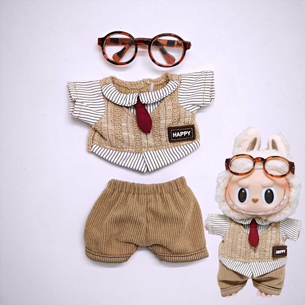 /QU/Labubu Kläder Lämpliga för En Två Tre Generationer Labubu att Bära (endast kläder, exklusive dockor) Top pants leopard frame glasses