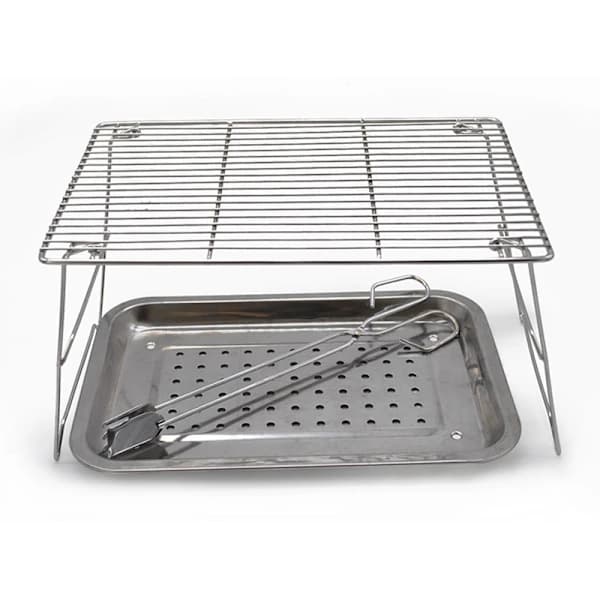 Bærbar Campinggrill Sammenklappelig 304 Rustfrit Stål Mini BBQ Grill til Backpacking Vandring Baghave Udendørs Madlavning Sølv First Generation