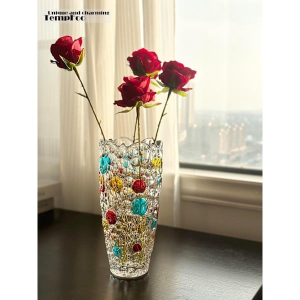 [QD] Glasvas för blommor, stor hög färgad blomvas, födelsedagspresenter, modern personlig för vardagsrum heminredning